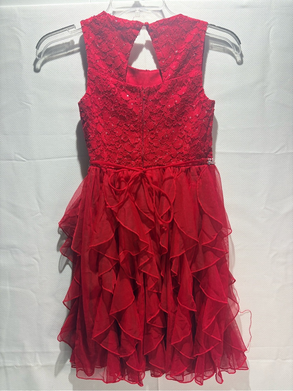 Red Lace & Ruffled Tulle Girls' holiday Dress